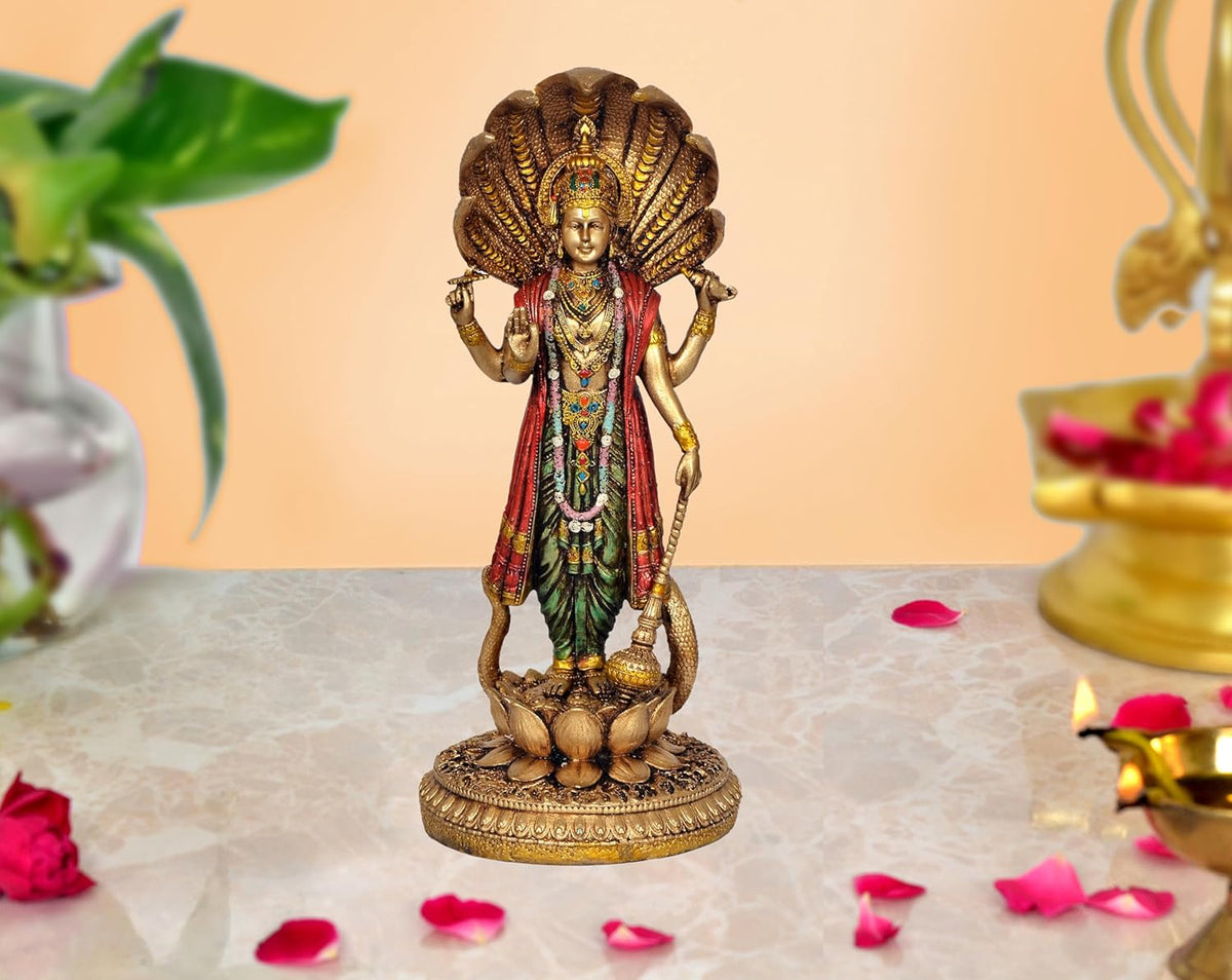 Lord Vishnu Standing Idol Antique Finish - 12 Inch