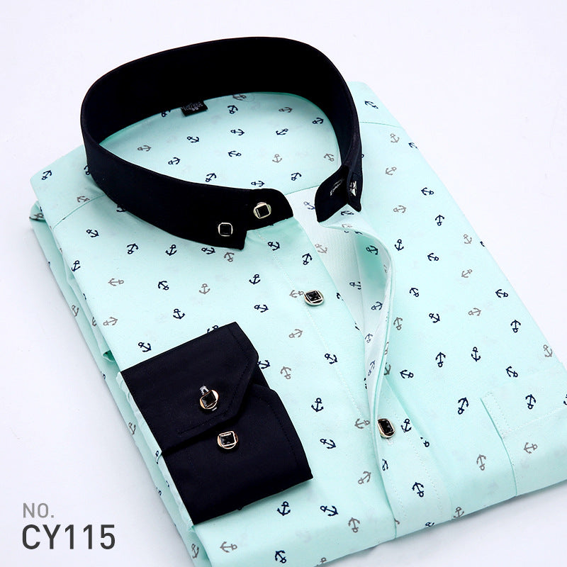 New Men's Printed Long-Sleeved Shirt, Korean Style Slim Fit, Youth