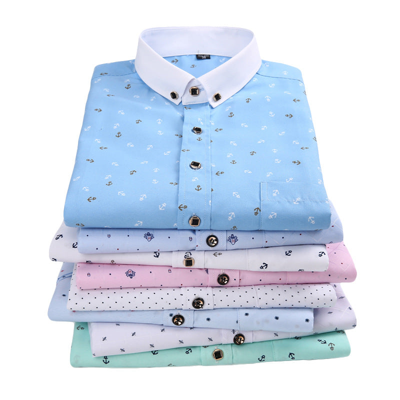 New Men's Printed Long-Sleeved Shirt, Korean Style Slim Fit, Youth