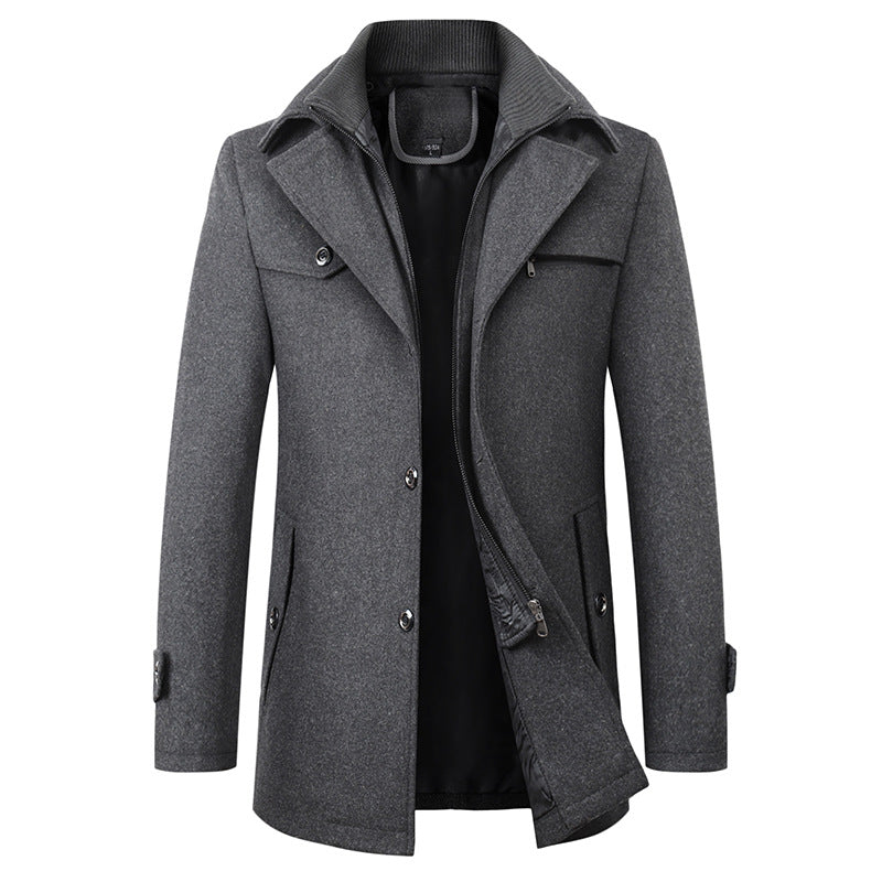 Autumn and Winter Double Collar Wool Coat Men's Coat Casual Mid-length