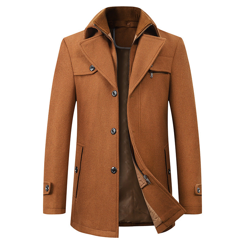 Autumn and Winter Double Collar Wool Coat Men's Coat Casual Mid-length