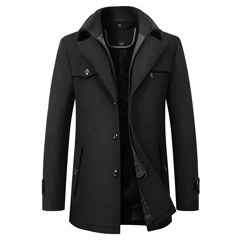 Autumn and Winter Double Collar Wool Coat Men's Coat Casual Mid-length