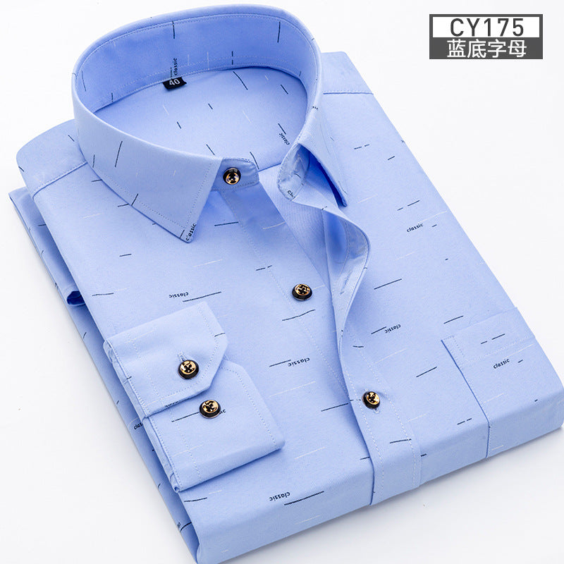 New Men's Printed Long-Sleeved Shirt, Korean Style Slim Fit, Youth