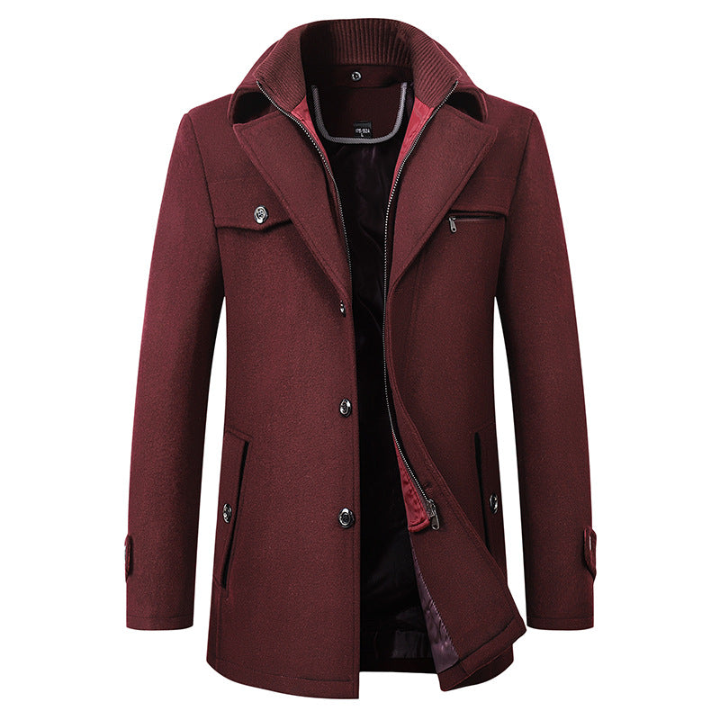 Autumn and Winter Double Collar Wool Coat Men's Coat Casual Mid-length