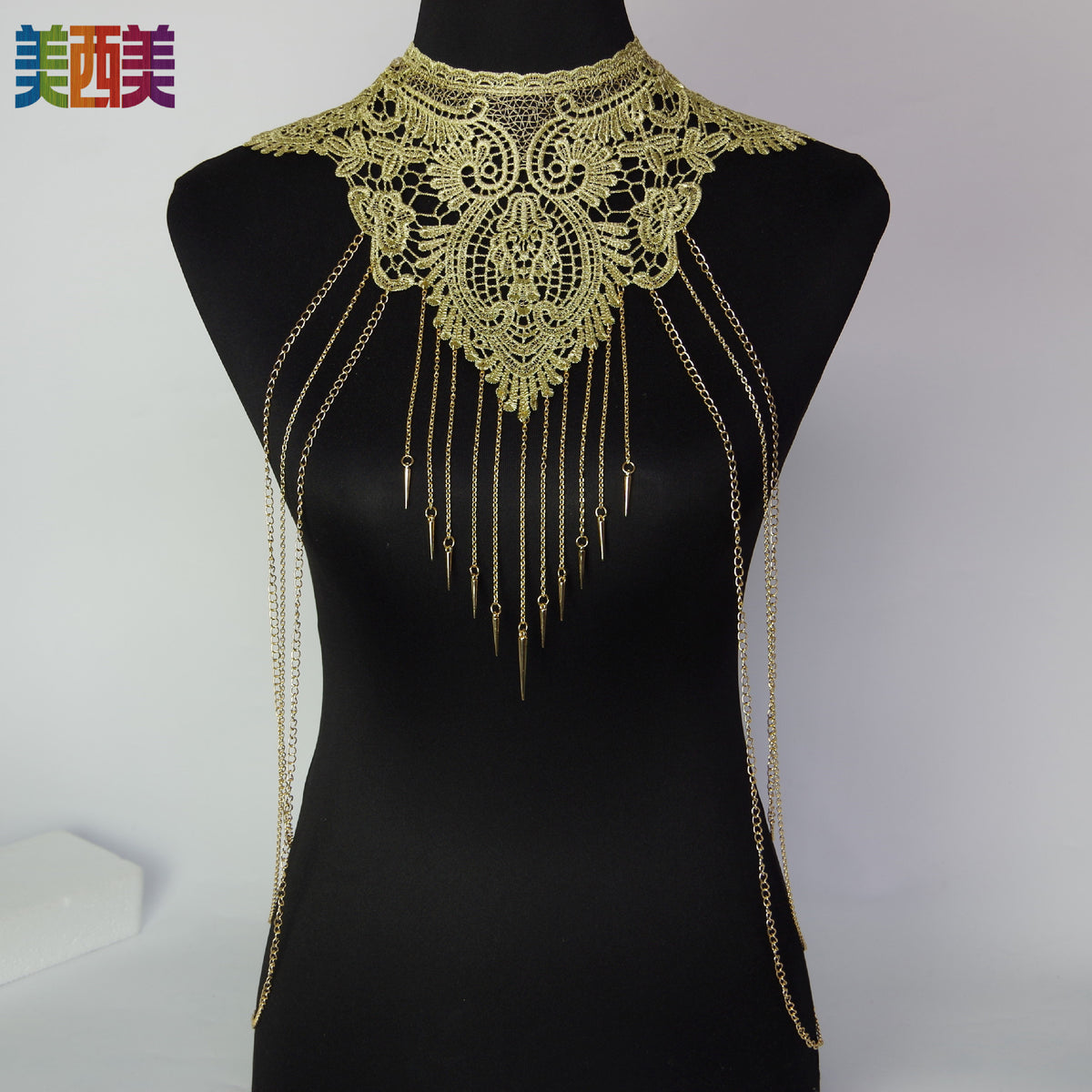 Jewelry Body Chain Jewelry Gold Lace Multi-Layer Tassel Necklace Body Chain