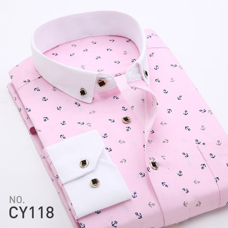 New Men's Printed Long-Sleeved Shirt, Korean Style Slim Fit, Youth