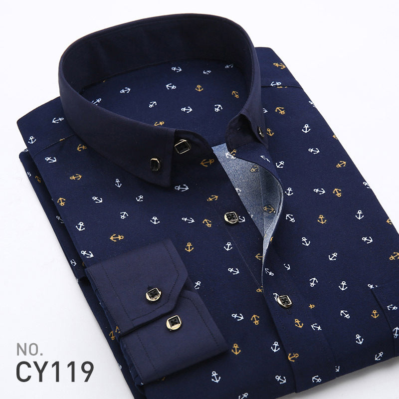 New Men's Printed Long-Sleeved Shirt, Korean Style Slim Fit, Youth