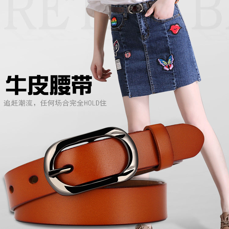 New Women's Cowhide Belt Pin Buckle Genuine Leather Belt Casual Fashion
