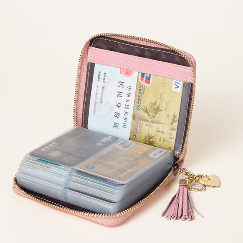 Card Bag Women's Multi-Card Cowhide Anti-Theft Brush RFID Leather