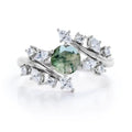 925 Sterling Silver Rose Gold Plated Moss Agate Prong Setting Floral