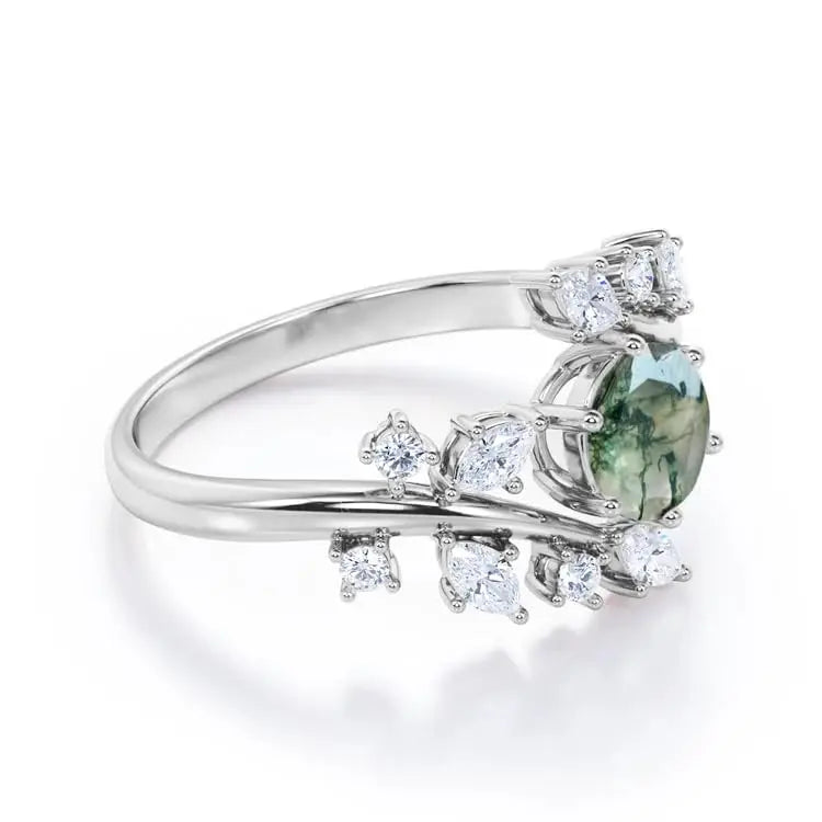 925 Sterling Silver Rose Gold Plated Moss Agate Prong Setting Floral