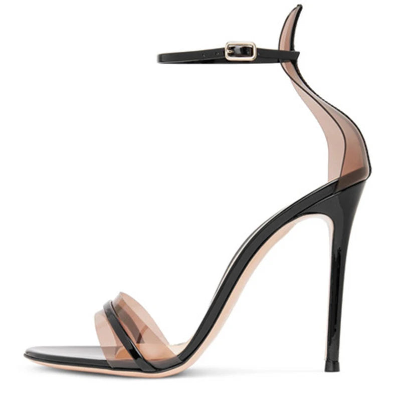 Plus Size Black Round Toe Transparent Sandals Ankle Strap Clear PVC Summer