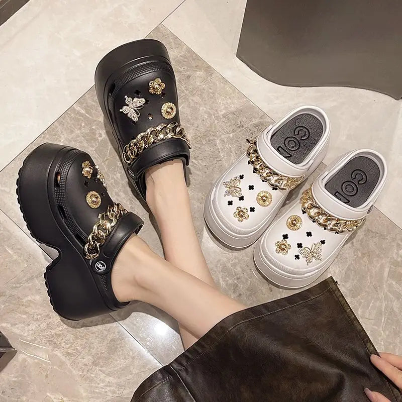 Sandalia Plataforma Comfortable Bling Rhinestone Thick Sole Summer