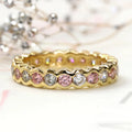Q886 Women's Gold Eternity Band Ring Round Brilliant Cut Crystal