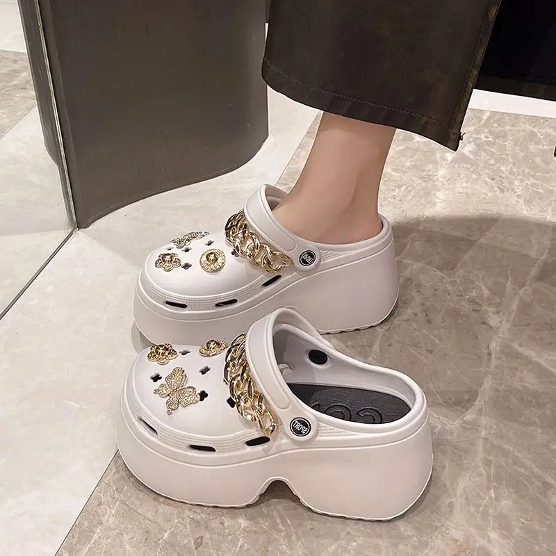 Sandalia Plataforma Comfortable Bling Rhinestone Thick Sole Summer