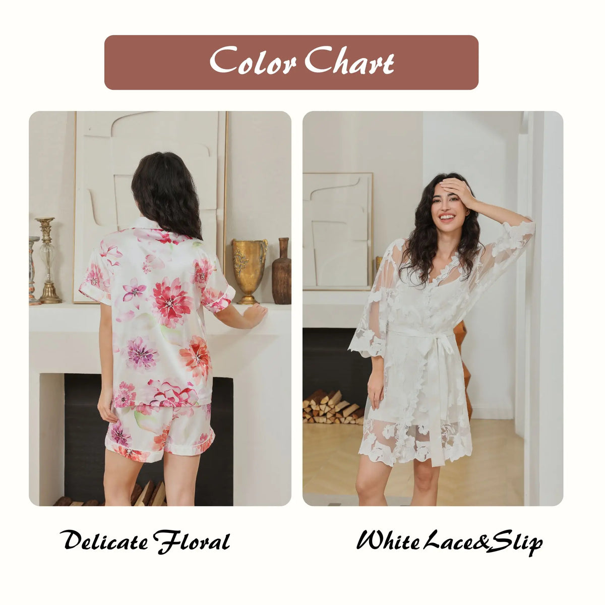 FUNG 8009 Silky Satin Floral Bridesmaid Pajamas, Watercolor Print Short