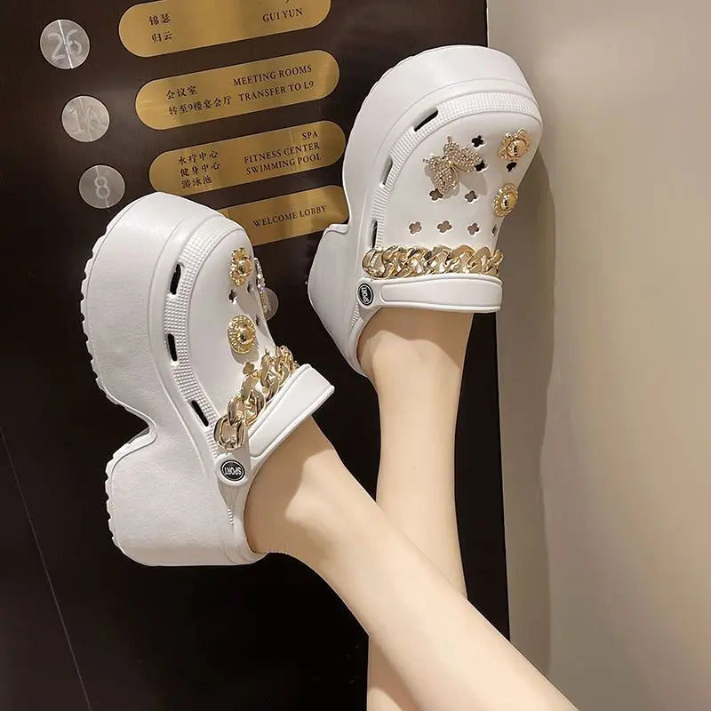 Sandalia Plataforma Comfortable Bling Rhinestone Thick Sole Summer