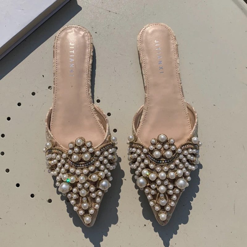 Pearl Style Sandalias De Playa Mules Fashion Flat Shoes Women Slippers for