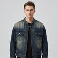 US Ready Stock Men's Vintage Washed Denim Jacket Blue Trucker Jacket