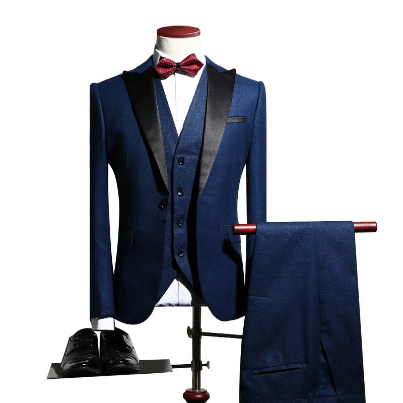 Morili Navyblue Color Groomsmen V Neck 3 Pieces Men's Wedding Suit for Men