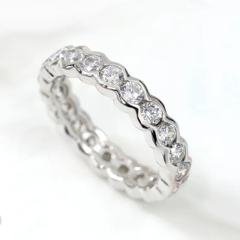 Q886 Women's Gold Eternity Band Ring Round Brilliant Cut Crystal