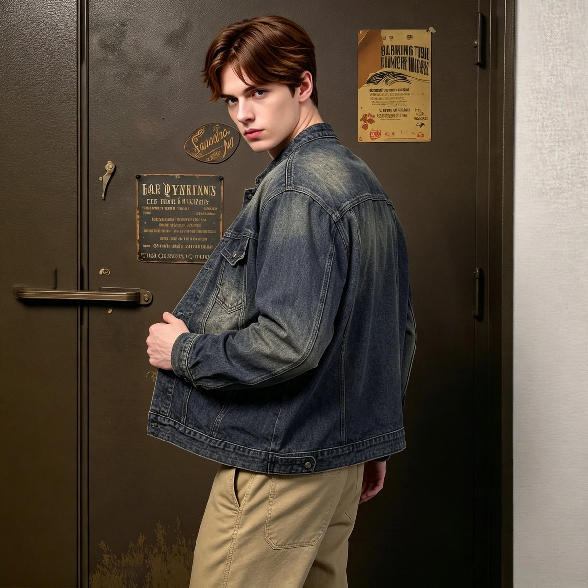 US Ready Stock Men's Vintage Washed Denim Jacket Blue Trucker Jacket