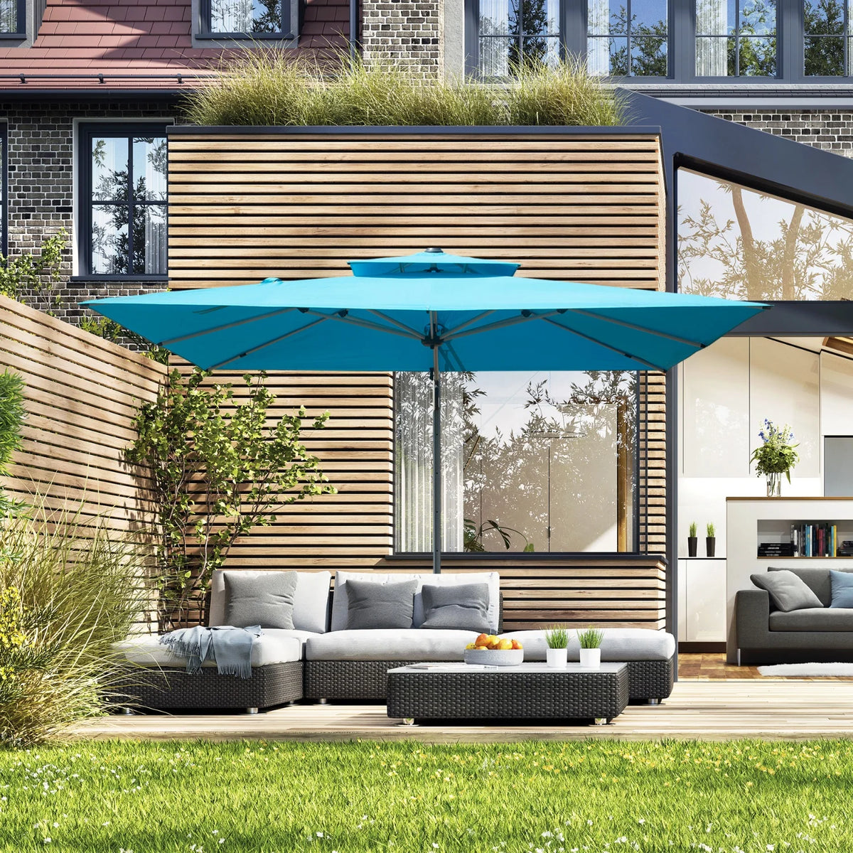 9*11 FtRectangle Cantilever Patio Umbrella with Center Pole Elegant
