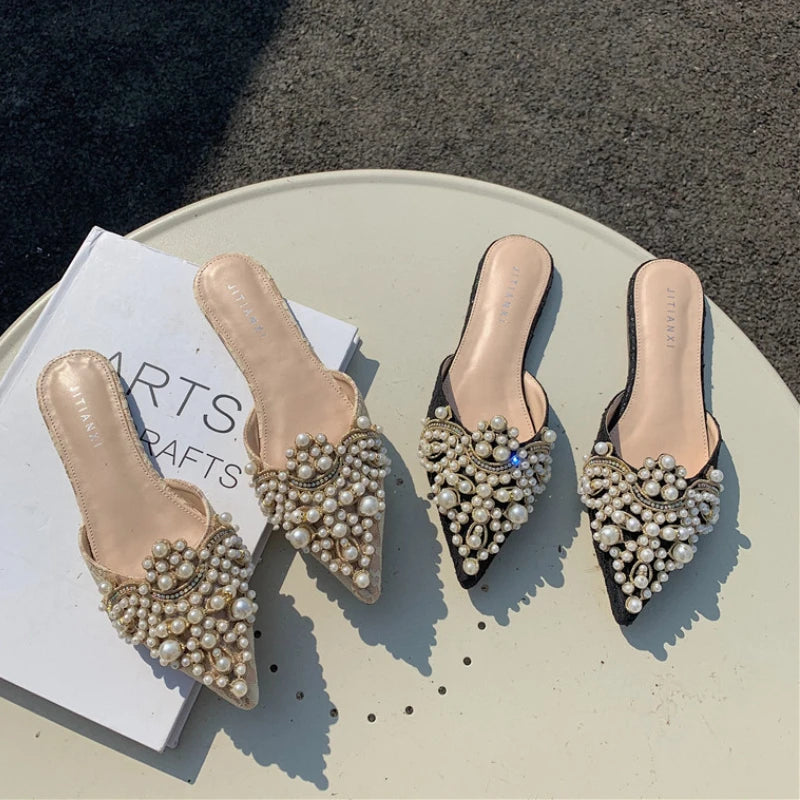 Pearl Style Sandalias De Playa Mules Fashion Flat Shoes Women Slippers for