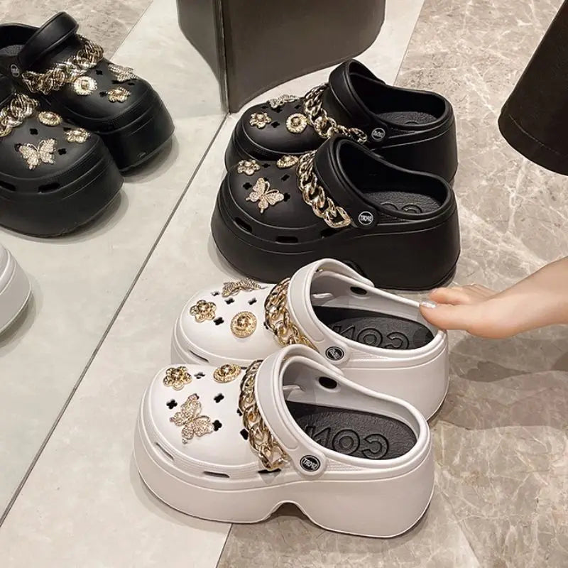 Sandalia Plataforma Comfortable Bling Rhinestone Thick Sole Summer