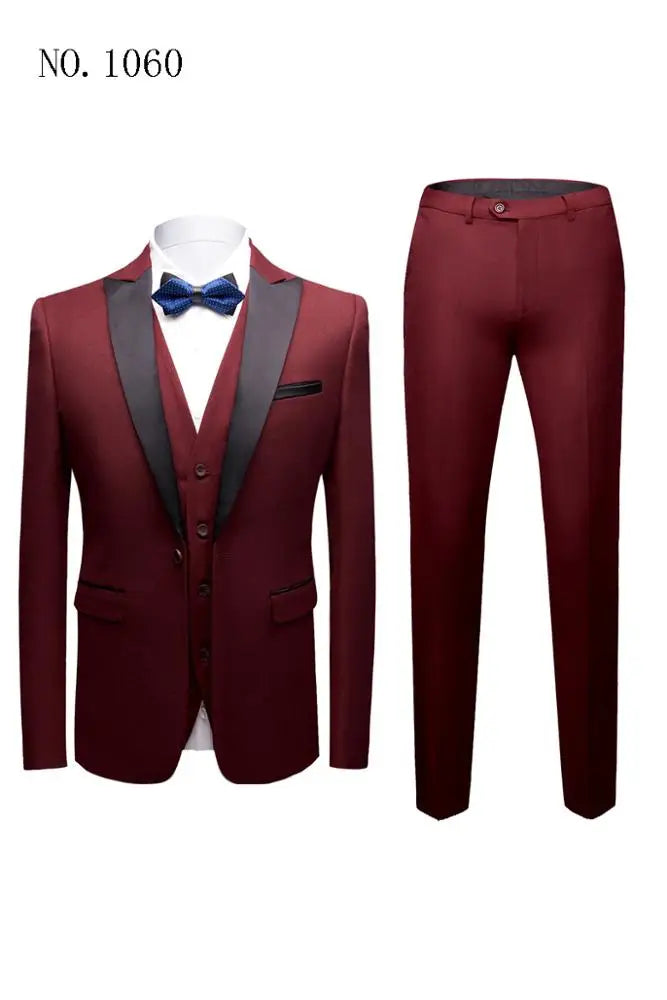 Morili Navyblue Color Groomsmen V Neck 3 Pieces Men's Wedding Suit for Men
