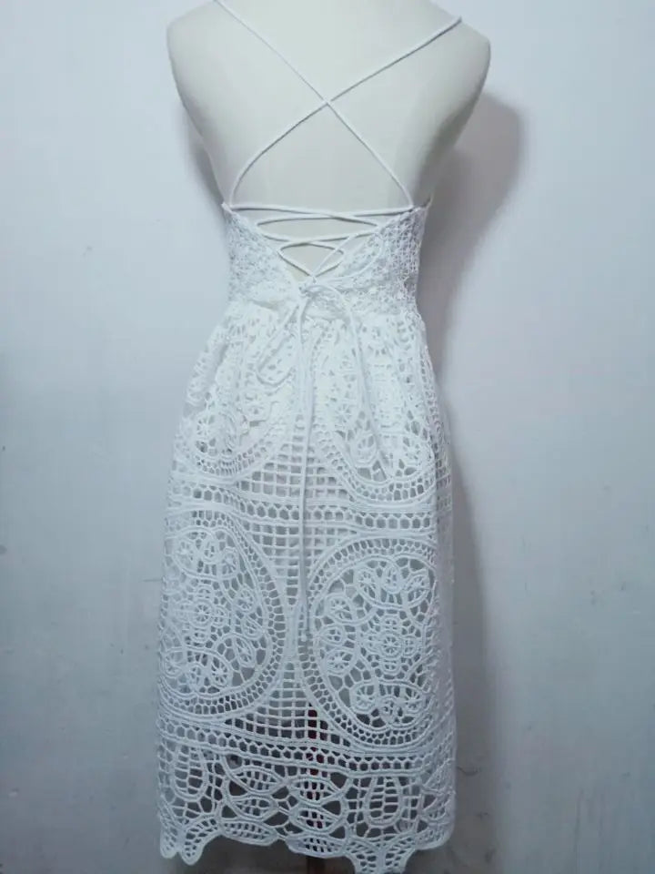 Deep V Neck Lace Dresses Women Summer Sexy Elegant Party Night Dresses