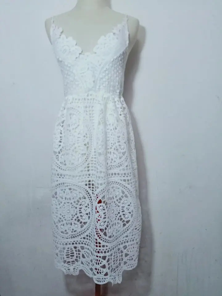 Deep V Neck Lace Dresses Women Summer Sexy Elegant Party Night Dresses