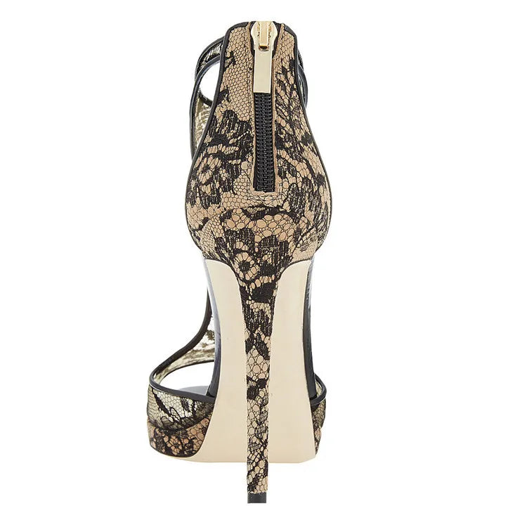 Beautiful Black Flower Mesh High Heels Stiletto Heel Peep Toe Sandals for