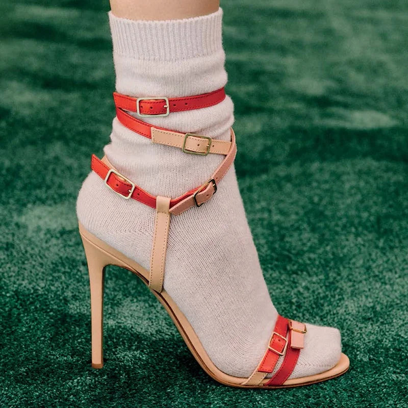 Trendy Multi Buckle Caged Sandal Womens Stiletto Heel Sandals