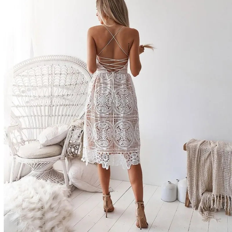 Deep V Neck Lace Dresses Women Summer Sexy Elegant Party Night Dresses