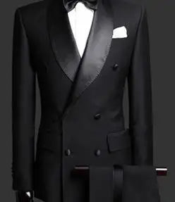 Black Formal Business Coat Pant Men Shawl Lapel Double Breasted Office