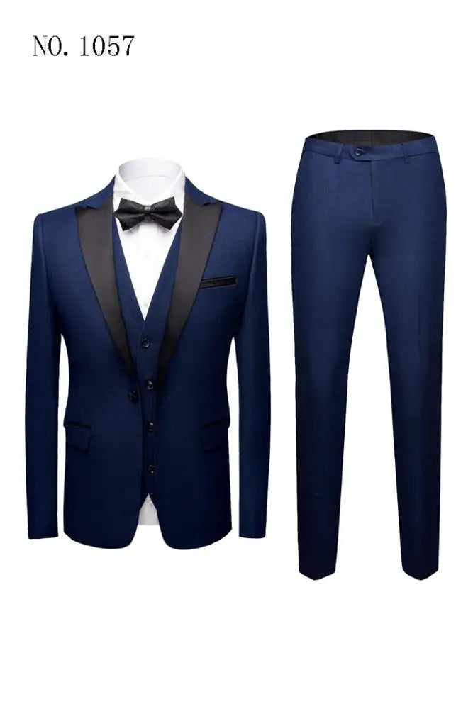 Morili Navyblue Color Groomsmen V Neck 3 Pieces Men's Wedding Suit for Men