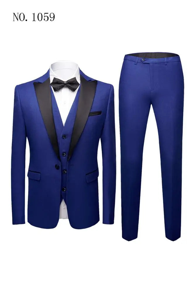 Morili Navyblue Color Groomsmen V Neck 3 Pieces Men's Wedding Suit for Men