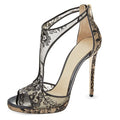 Beautiful Black Flower Mesh High Heels Stiletto Heel Peep Toe Sandals for