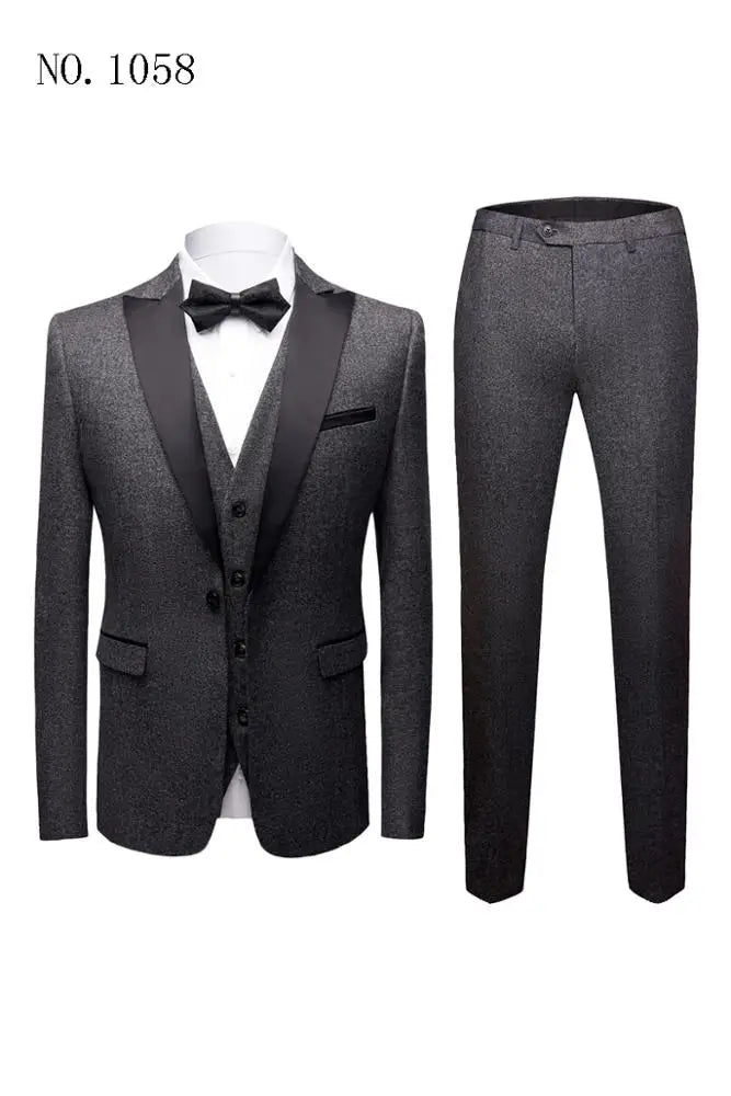 Morili Navyblue Color Groomsmen V Neck 3 Pieces Men's Wedding Suit for Men
