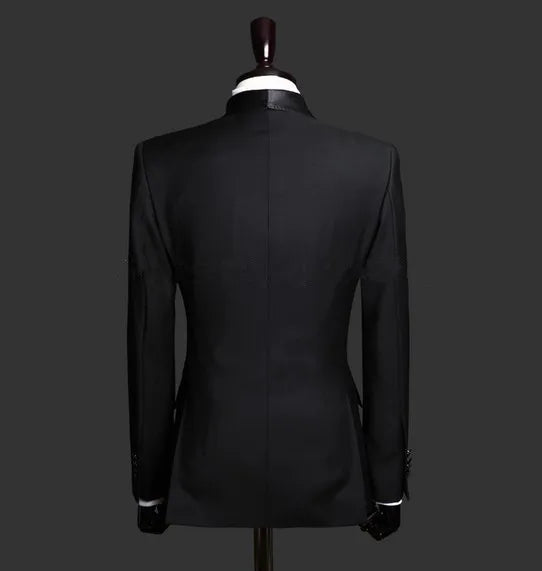 Black Formal Business Coat Pant Men Shawl Lapel Double Breasted Office