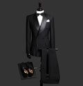 Black Formal Business Coat Pant Men Shawl Lapel Double Breasted Office