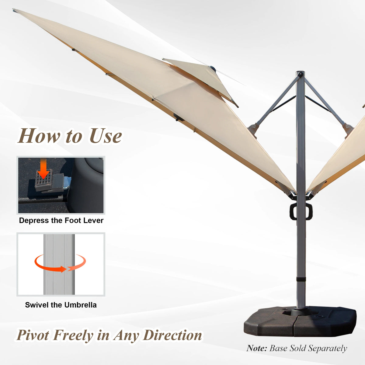9*11 FtRectangle Cantilever Patio Umbrella with Center Pole Elegant