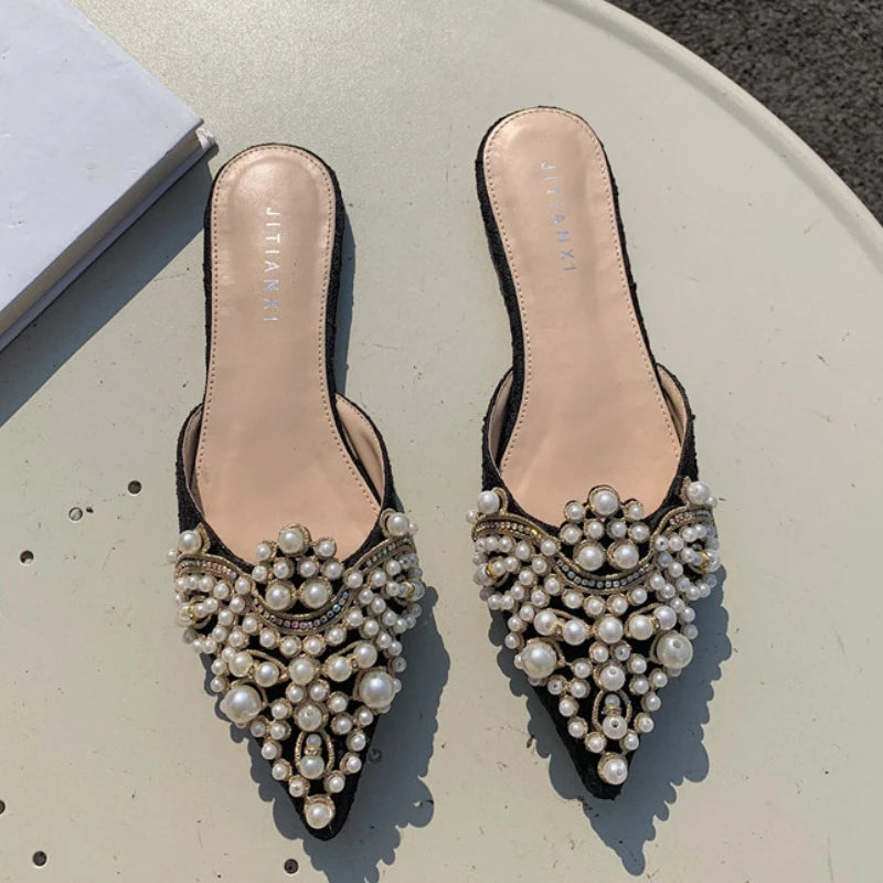 Pearl Style Sandalias De Playa Mules Fashion Flat Shoes Women Slippers for