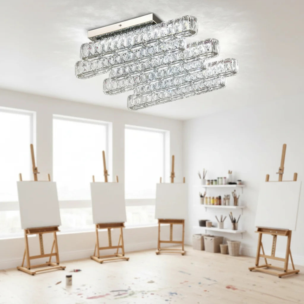 Modern Luxury Crystal LED Ceiling Light, 3 Color Dimmable with Remote