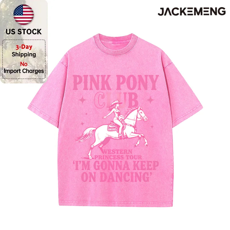 Oversized Solid Pink Outline Cowgirl Riding Horse Star Western Print