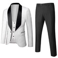 Men's ( Jacket+Vest+Pants ) Wedding Suits White Jacquard Black Satin