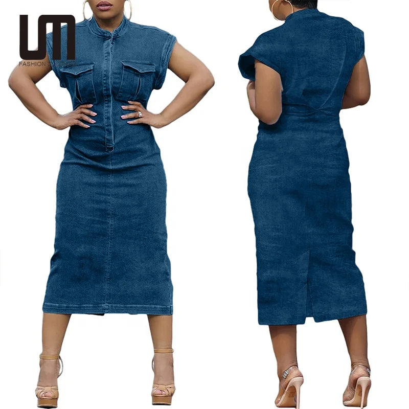 Liu Ming Women Clothing Casual Sleeveless Jeans Retro Street Style Bodycon