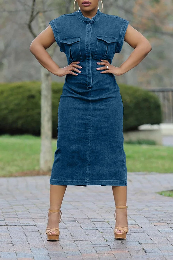 Liu Ming Women Clothing Casual Sleeveless Jeans Retro Street Style Bodycon