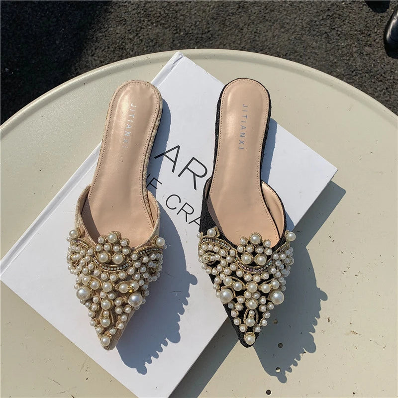 Pearl Style Sandalias De Playa Mules Fashion Flat Shoes Women Slippers for